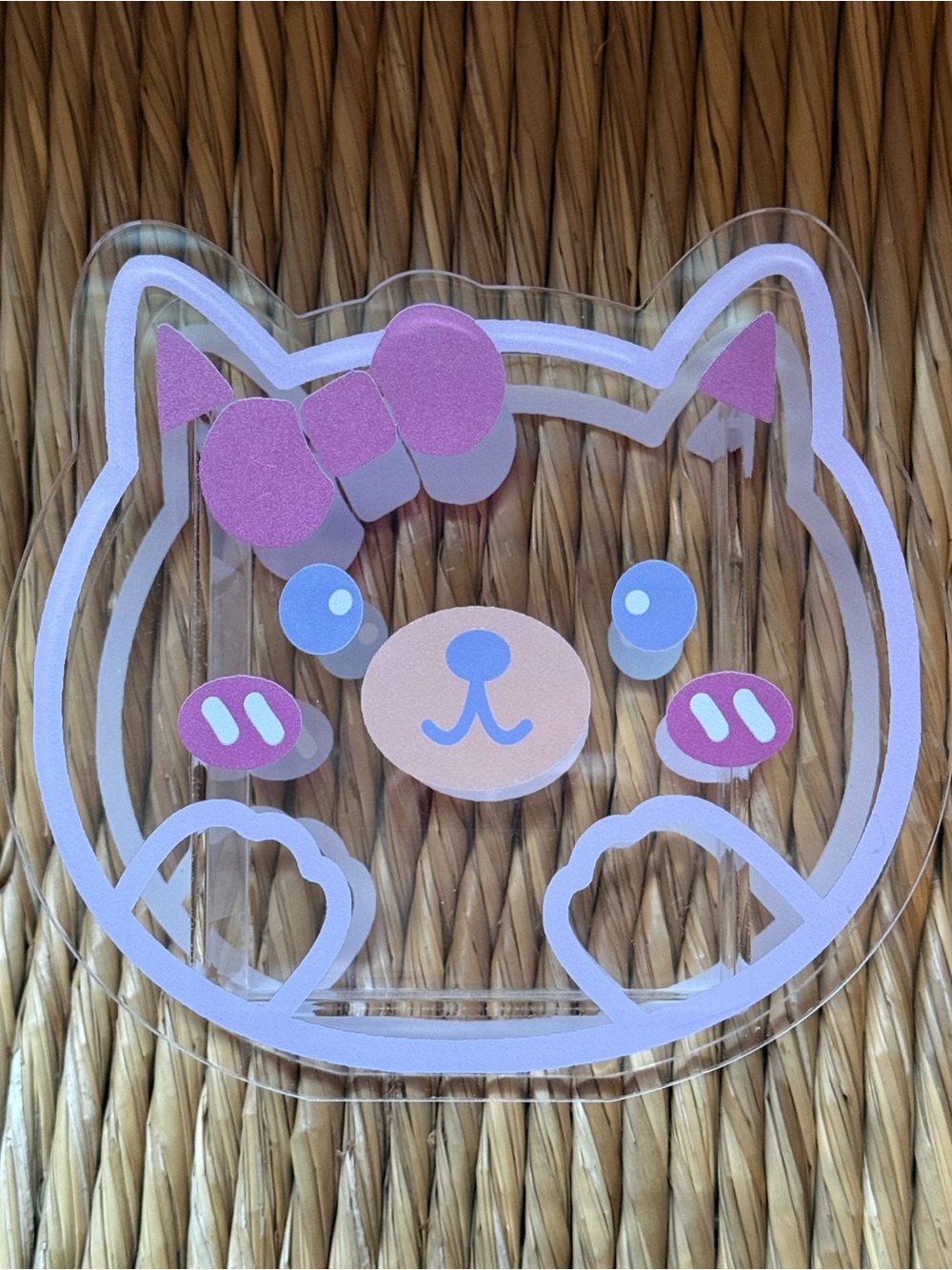 Kawaii Clear Cat-Shaped Acrylic Organizer with Lavender Accent. NWOT - Picture 3 of 9